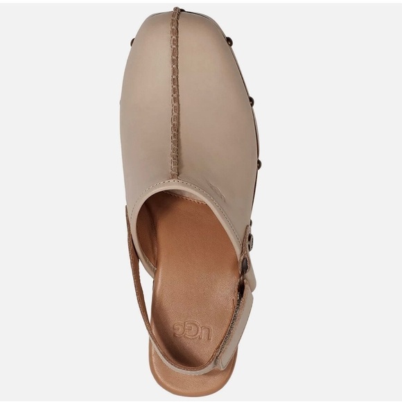 NWOB UGG LANNI TAN LEATHER/ WOOL 3" CLOGS HEELS, WOMEN US 11 - Picture 4 of 5